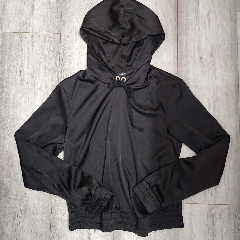 Express Black Satin Hoodie